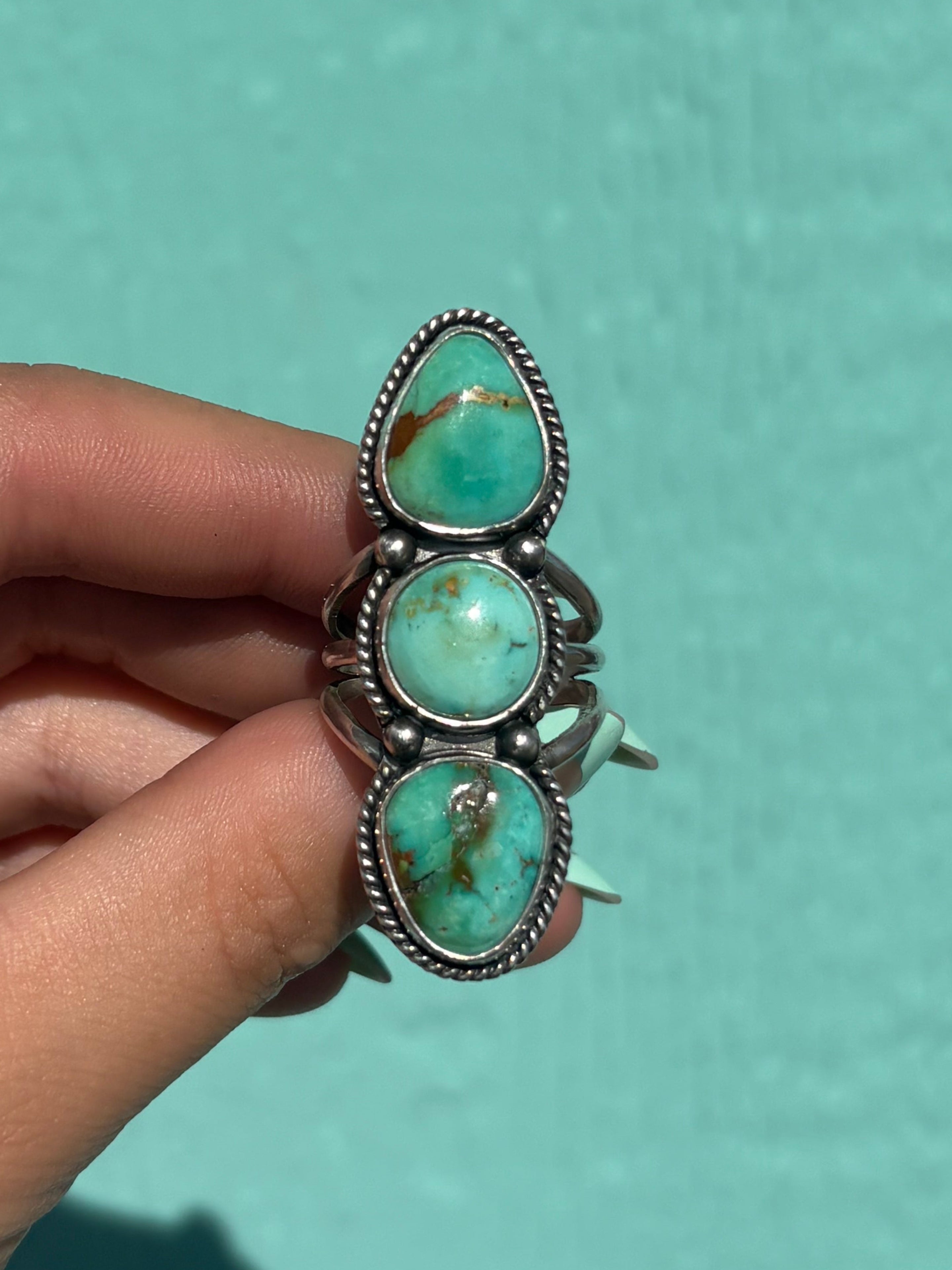 Three Stone Mixed Turquoise Ring Size 7.5