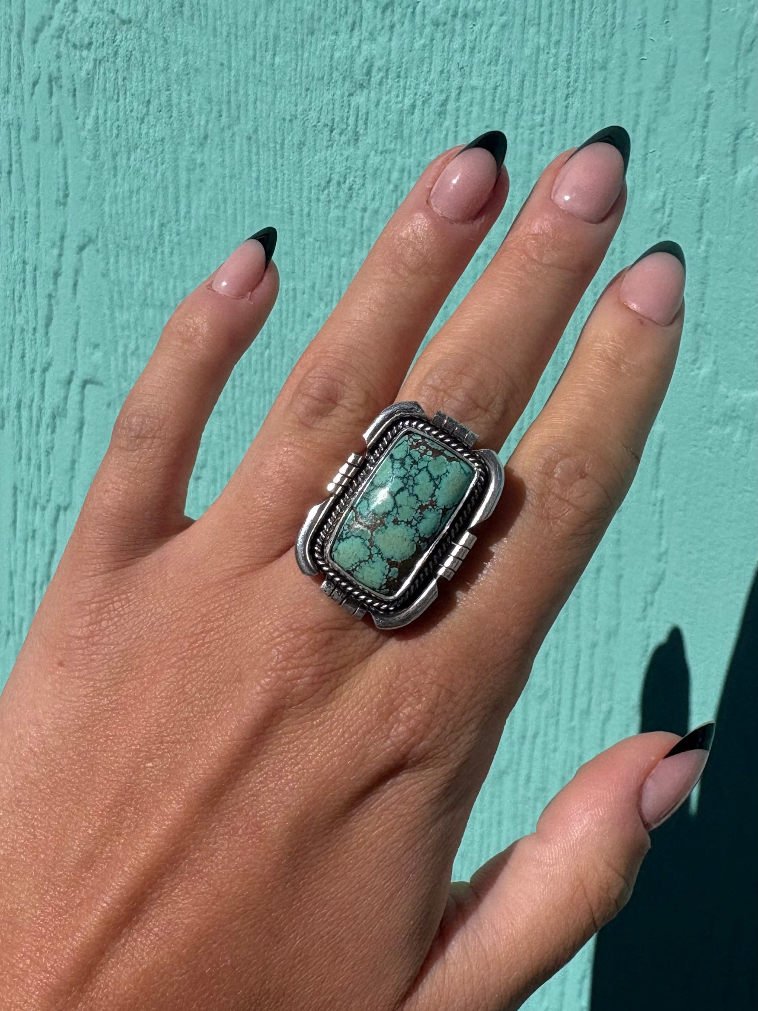 Square Treasure Mountain Turquoise Ring Size 8