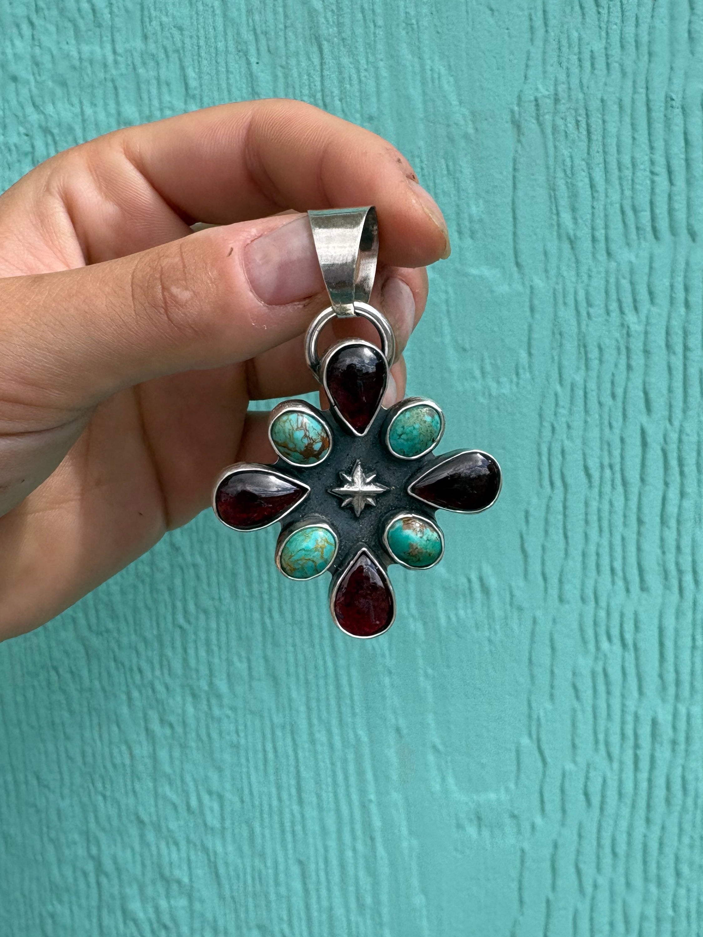 Kingman and Garnet Pendant