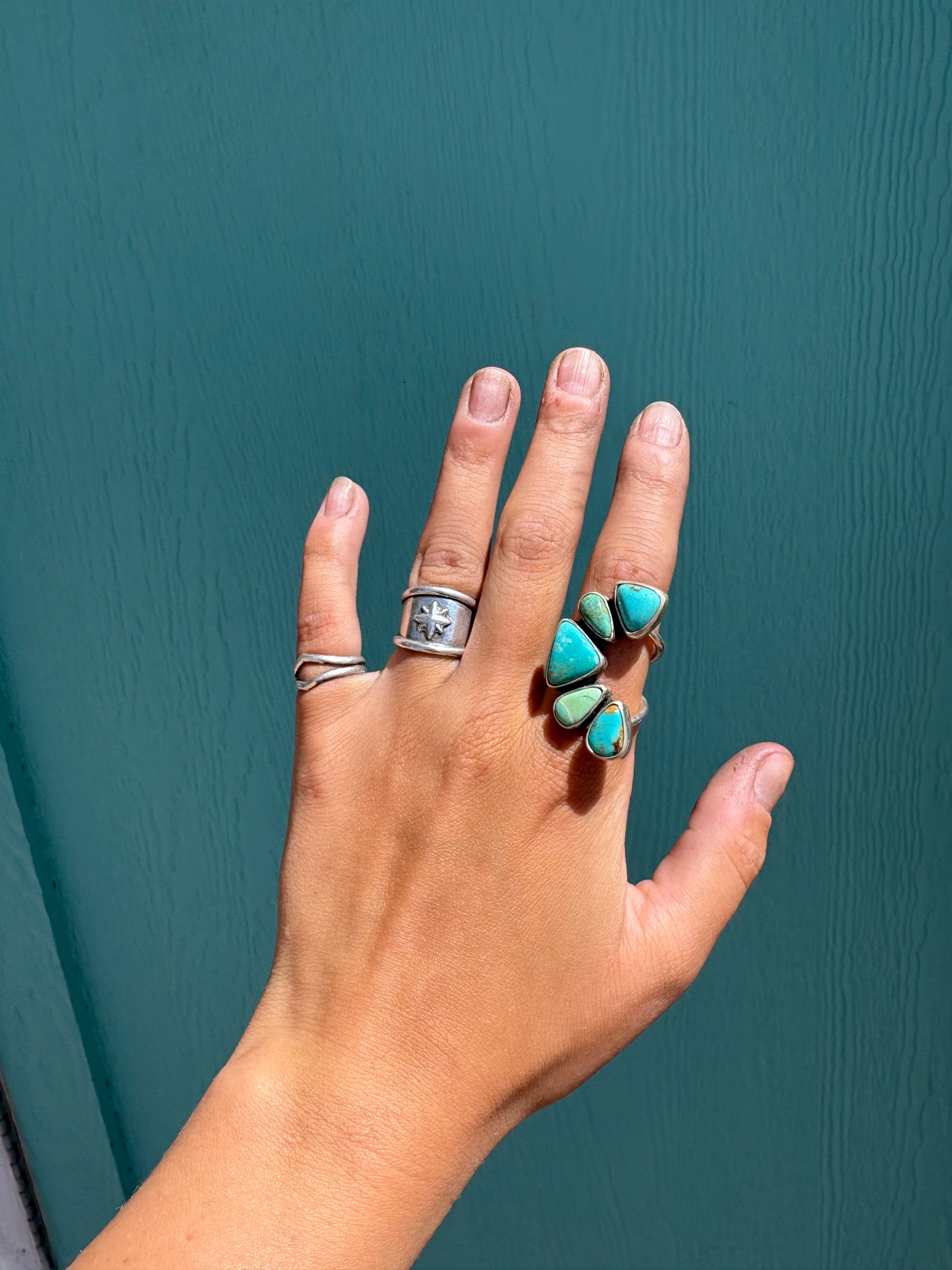 5 Stone Kingman Turquoise Cluster Ring Size 8.25